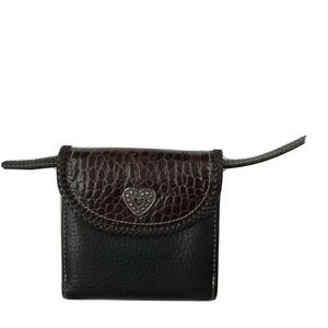 Brighton Black Leather Brown Croc Crossbody Wallet Organizer Adjustable Strap